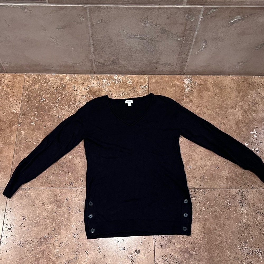 Women’s Jcrew Elegant Black V-Neck Women's Sweater with side buttons